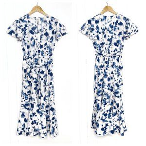 NEW A new day Floral Print Flutter Sleeve Faux Wrap Dress Size XS